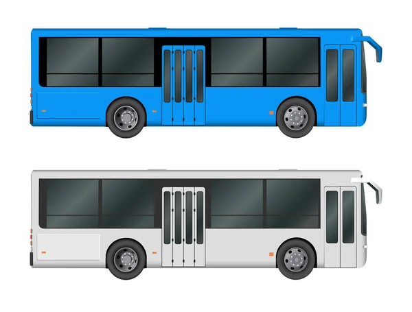 设置白色、 蓝色的城市公交车模板。旅客运输。矢量图 eps 10 孤立在白色背景上. — 图库矢量图片