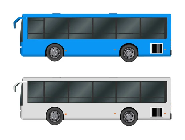 市バス テンプレートをブルー、ホワイトを設定します。旅客輸送。白い背景に分離されたベクトル イラスト eps 10. — ストックベクタ