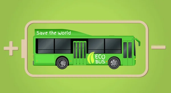 Yeşil şehir Eko otobüs şablonu. Elektrikli yolcu taşımacılığı Illustration. Beyaz arka plan üzerinde izole vektör çizim eps 10. — Stok Vektör