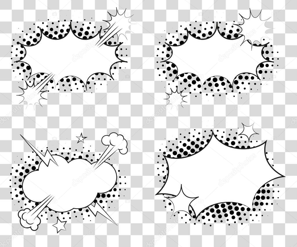 Set Comic speech bubbles with halftone triangles shadows. Vector illustration eps 10 isolated on background.