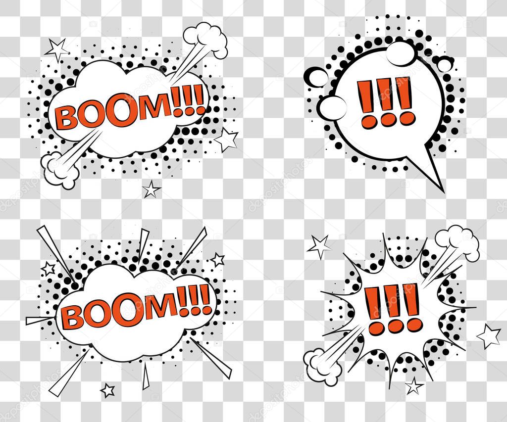 Set Comic speech bubbles with halftone triangles shadows. Vector illustration eps 10 isolated on background.