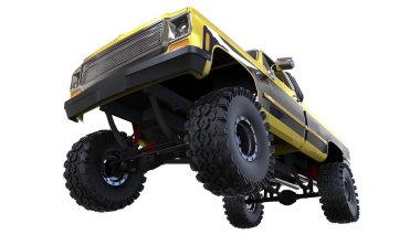büyük kamyonet off-road. Tam - eğitim. Yüksek süspansiyon kaldırdı. Büyük tekerlekler ile sivri taş ve çamur için. 3D çizim.