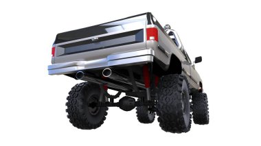 büyük kamyonet off-road. Tam - eğitim. Yüksek süspansiyon kaldırdı. Büyük tekerlekler ile sivri taş ve çamur için. 3D çizim.