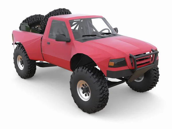 Mais preparado caminhão de corrida de esportes vermelho para o terreno deserto . — Fotografia de Stock
