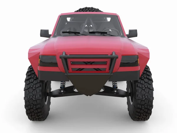 Camión de carreras de deportes rojo más preparado para el terreno desierto . —  Fotos de Stock