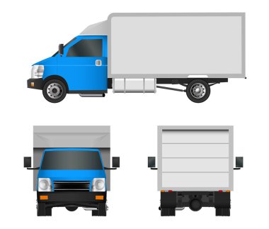 Mavi kamyon şablonu. Kargo van vektör çizim Eps 10 beyaz arka plan üzerinde izole. Şehir ticari araç teslim.
