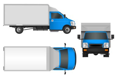 Mavi kamyon şablonu. Kargo van vektör çizim Eps 10 beyaz arka plan üzerinde izole. Şehir ticari araç teslim.