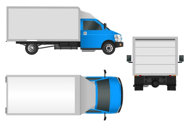 Szablon Niebieski samochód ciężarowy. Ilustracja wektorowa van Cargo Eps 10 na białym tle na białym tle. Dostawa pojazdów użytkowych. — Wektor stockowy