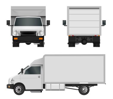Beyaz kamyon şablonu. Beyaz arka plan üzerinde izole kargo van vektör çizim eps 10. Şehir ticari araba Teslimat Servisi.