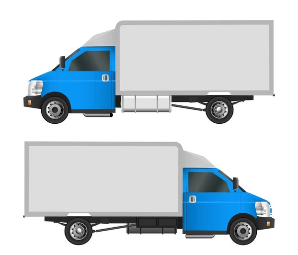 Plantilla azul camión. Cargo van Vector ilustración EPS 10 aislado sobre fondo blanco. Ciudad entrega de vehículos comerciales . — Vector de stock