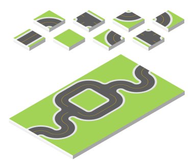 İzometrik yol. Beyaz arka plan üzerinde izole vektör çizim eps 10.