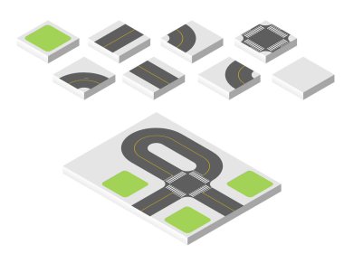 İzometrik yol. Beyaz arka plan üzerinde izole vektör çizim eps 10.