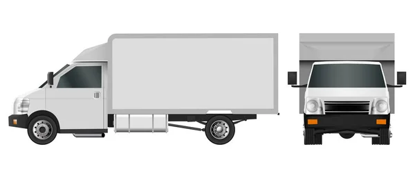 Biały ciężarówka szablonu. Cargo van wektor ilustracja eps 10 na białym tle. Usługi dostawy samochodu handlowych miasta. — Wektor stockowy