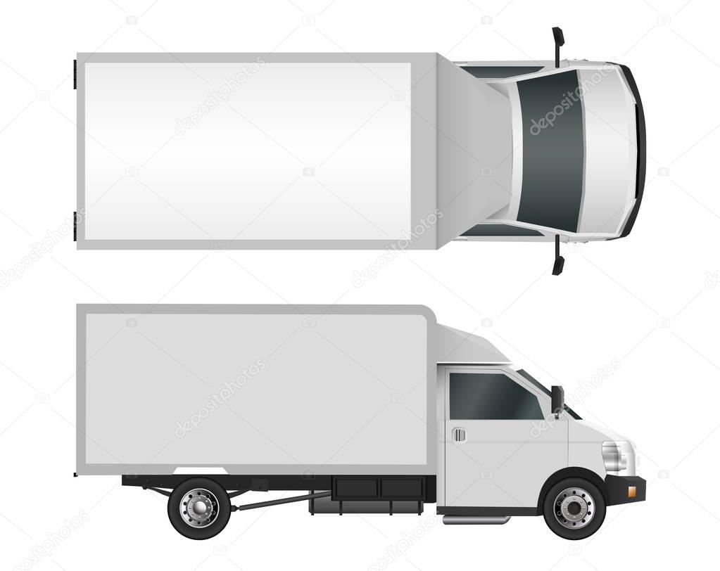 White truck template. Cargo van Vector illustration eps 10 isolated on white background. City commercial car delivery service.