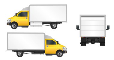 Sarı kamyon şablonu. Kargo van vektör çizim Eps 10 beyaz arka plan üzerinde izole. Şehir ticari araç teslim.