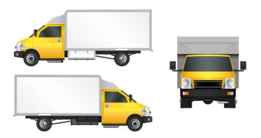 Sarı kamyon şablonu. Kargo van vektör çizim Eps 10 beyaz arka plan üzerinde izole. Şehir ticari araç teslim.