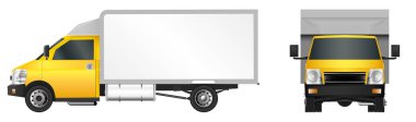 Sarı kamyon şablonu. Kargo van vektör çizim Eps 10 beyaz arka plan üzerinde izole. Şehir ticari araç teslim.