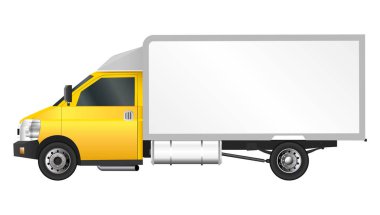 Sarı kamyon şablonu. Kargo van vektör çizim Eps 10 beyaz arka plan üzerinde izole. Şehir ticari araç teslim.