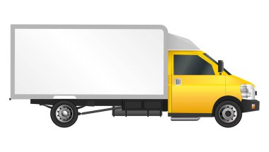 Sarı kamyon şablonu. Kargo van vektör çizim Eps 10 beyaz arka plan üzerinde izole. Şehir ticari araç teslim.