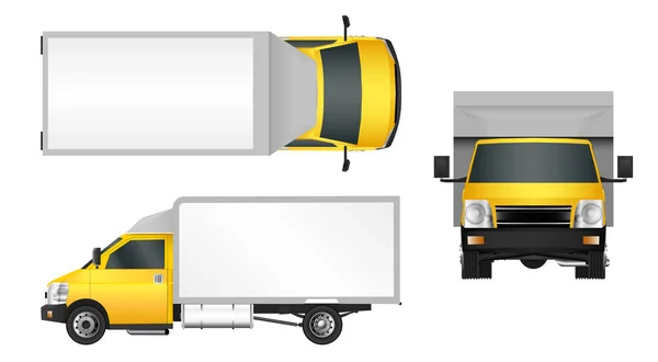 Żółtą ciężarówkę szablonu. Ilustracja wektorowa van Cargo Eps 10 na białym tle na białym tle. Dostawa pojazdów użytkowych. — Wektor stockowy
