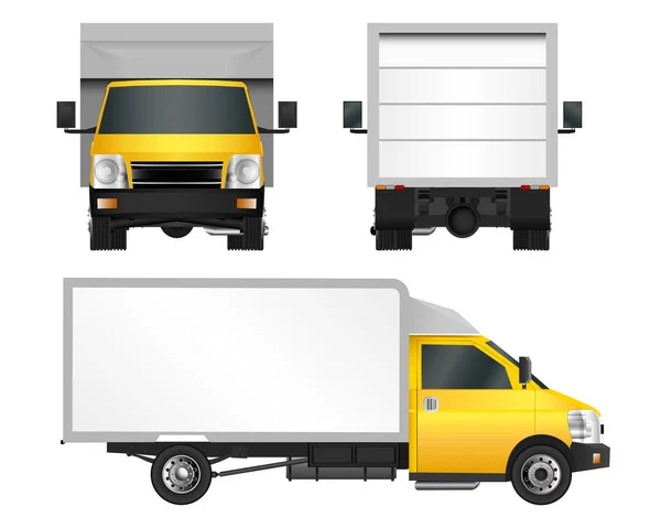 Gelbe LKW-Vorlage. Cargo van Vector Illustration Folge 10 isoliert auf weißem Hintergrund. Lieferung von städtischen Nutzfahrzeugen. — Stockvektor