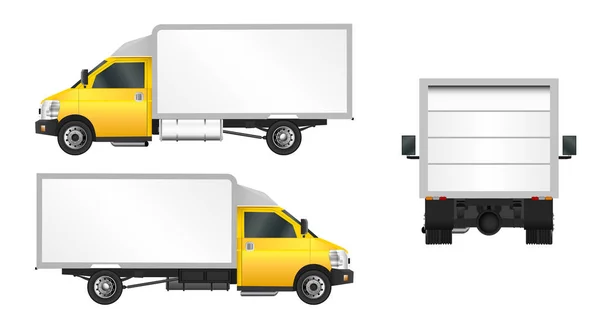 Yellow truck template. Cargo van Vector illustration EPS 10 isolated on white background. City commercial vehicle delivery. — Stock Vector
