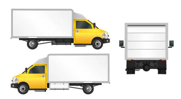 Modelo de caminhão amarelo. Cargo van Vector ilustração EPS 10 isolado sobre fundo branco. Cidade entrega de veículos comerciais . —  Vetores de Stock