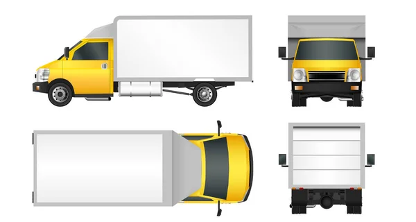 Modelo de caminhão amarelo. Cargo van Vector ilustração EPS 10 isolado sobre fundo branco. Cidade entrega de veículos comerciais . — Vetor de Stock