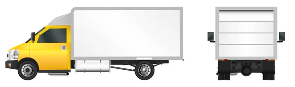 Żółtą ciężarówkę szablonu. Ilustracja wektorowa van Cargo Eps 10 na białym tle na białym tle. Dostawa pojazdów użytkowych. — Wektor stockowy