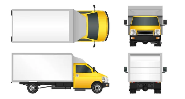 노란 트럭 템플릿입니다. 화물 밴 벡터 일러스트 Eps 10 흰색 배경에 고립. 도시 상업 차량 배달. — 스톡 벡터
