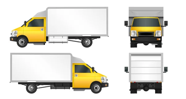 Yellow truck template. Cargo van Vector illustration EPS 10 isolated on white background. City commercial vehicle delivery. — Stock Vector