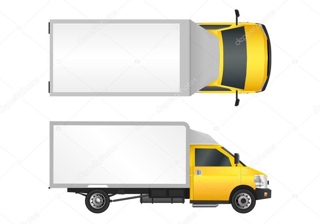 Yellow truck template. Cargo van Vector illustration EPS 10 isolated on white background. City commercial vehicle delivery