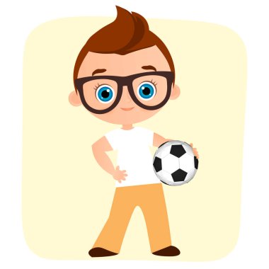 Genç çocuk. Futbol oynayan çocuk. Vektör çizim eps 10 beyaz arka plan üzerinde izole. Düz çizgi film tarzı.