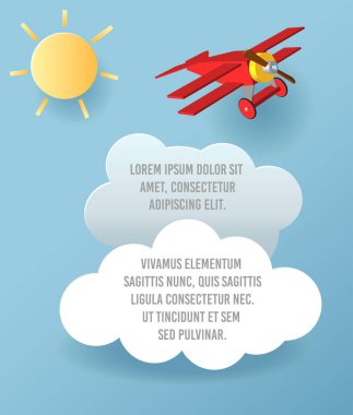 Bulut ve uçak gökyüzünde uçan kağıt sanat vektör. Şablon reklam broşür metin için yer ile. Origami kavramı afiş.