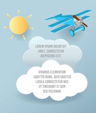 Bulut ve uçak gökyüzünde uçan kağıt sanat vektör. Şablon reklam broşür metin için yer ile. Origami kavramı afiş.