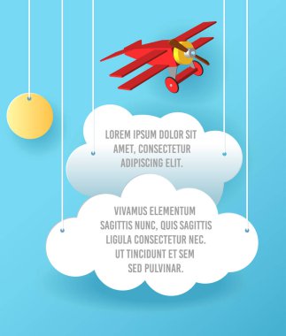 Bulut ve uçak gökyüzünde uçan kağıt sanat vektör. Şablon reklam broşür metin için yer ile. Origami kavramı afiş.