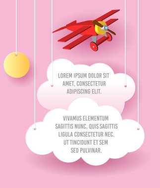 Bulut ve uçak gökyüzünde uçan kağıt sanat vektör. Şablon reklam broşür metin için yer ile. Origami kavramı afiş.