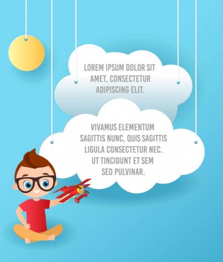 Bulut ve uçak gökyüzünde uçan kağıt sanat vektör. Şablon reklam broşür metin için yer ile. Origami kavramı afiş.