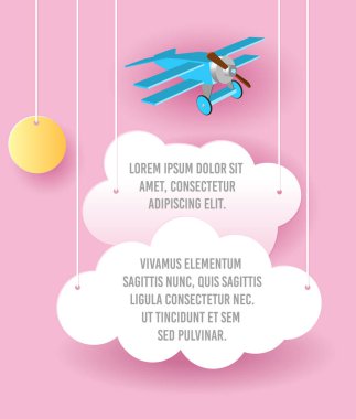 Bulut ve uçak gökyüzünde uçan kağıt sanat vektör. Şablon reklam broşür metin için yer ile. Origami kavramı afiş.