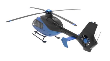 Beyaz arka plan üzerinde izole mavi helikopter. 3D çizim.