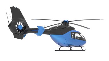 Beyaz arka plan üzerinde izole mavi helikopter. 3D çizim.