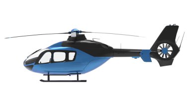 Beyaz arka plan üzerinde izole mavi helikopter. 3D çizim.