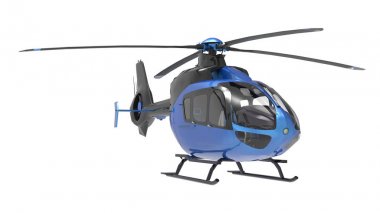 Beyaz arka plan üzerinde izole mavi helikopter. 3D çizim.