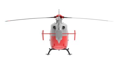 Beyaz arka plan üzerinde izole kırmızı helikopter. 3D çizim.