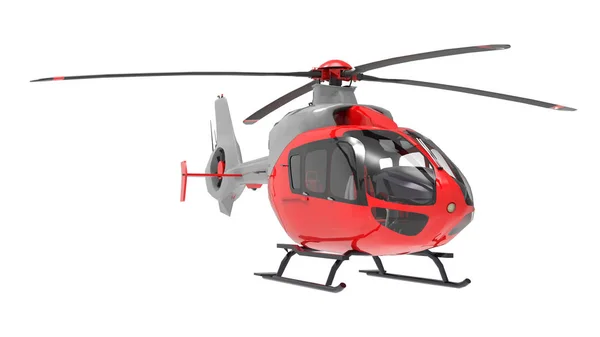 Roter Hubschrauber isoliert auf weißem Hintergrund. 3D-Illustration. — Stockfoto
