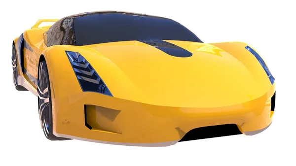 Yellow shiny conceptual sports car of the future. — Stock Photo, Image