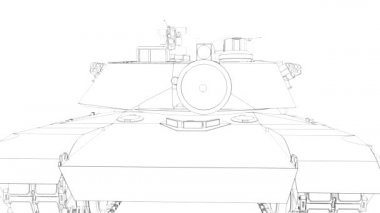 Modern Amerikan tank. Kontur satırları üç boyutlu çizimi.