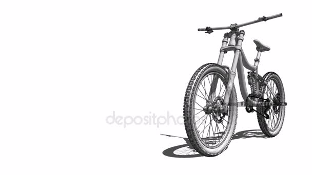 Mountain bike profesjonalnym poziomie z dwoma amortyzatorami. 3D renderowania linie z przejrzystości struktury. — Wideo stockowe