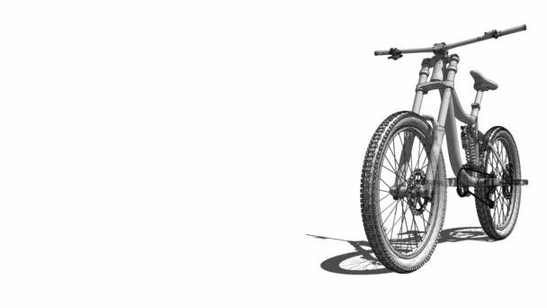 Mountain bike profesjonalnym poziomie z dwoma amortyzatorami. 3D renderowania linie z przejrzystości struktury. — Wideo stockowe