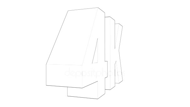 Das 4k-Video-Symbol. dreht sich das Zeichen. fliegt die Kamera mit voluminösen Buchstaben 4k herum. schwarzes Netz, polygonale Buchstaben auf weißem Hintergrund — Stockvideo